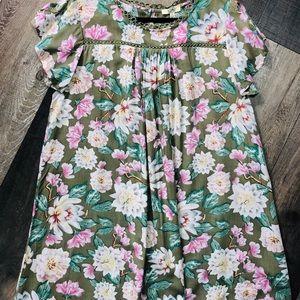 Olive floral dress with beautiful trim